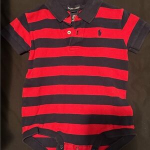 Ralph Lauren Red and Navy Striped Polo Bodysuit